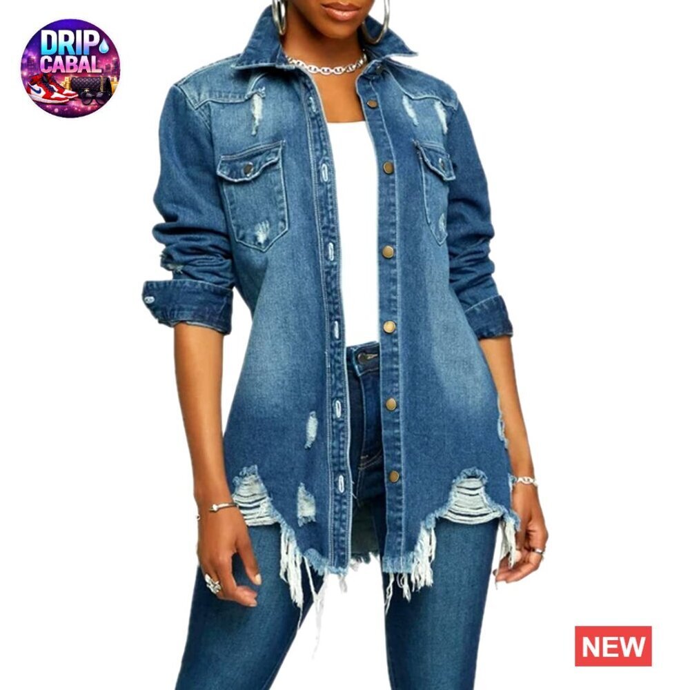 Classic Distressed Denim Jacket Oversized Boyfriend Fit Y2K Retro Chic